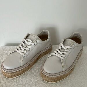 Rag & Bone Flaform White Leather Sneakers with Straw Heel.